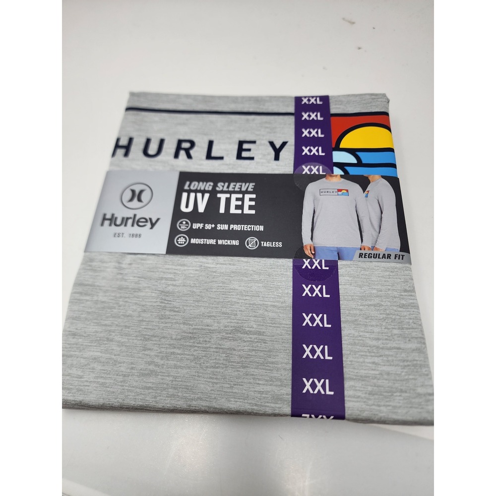 Hurley Mens Long Sleeve Graphic UPF 50 Sun Shirt Gray Polyester Blend Size 2XL